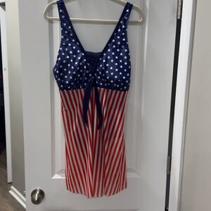 Women’s 1 Piece Bathing Suit. Red, White, & Blue